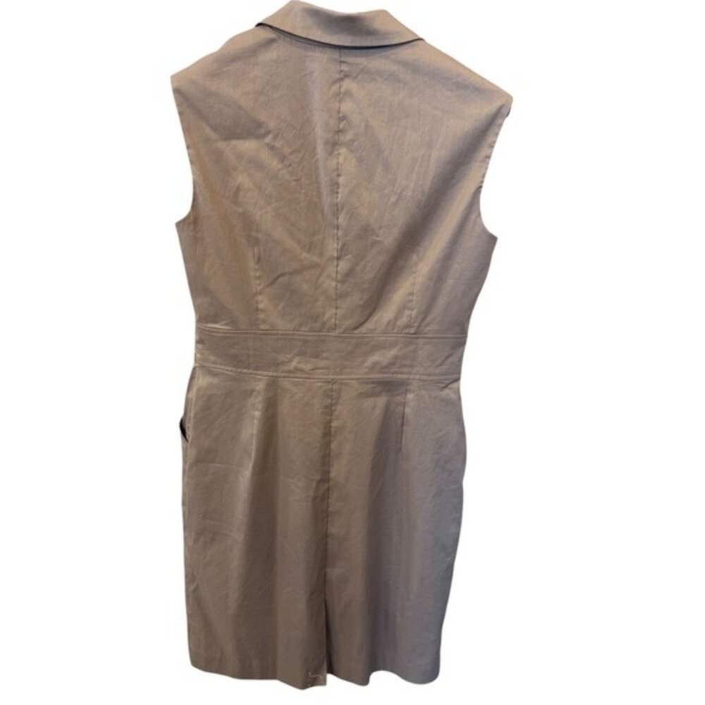 Ann Taylor Sleeveless Khaki Tan Cotton Blend Dress Size 10 Belted Pockets NWT - Picture 2 of 11